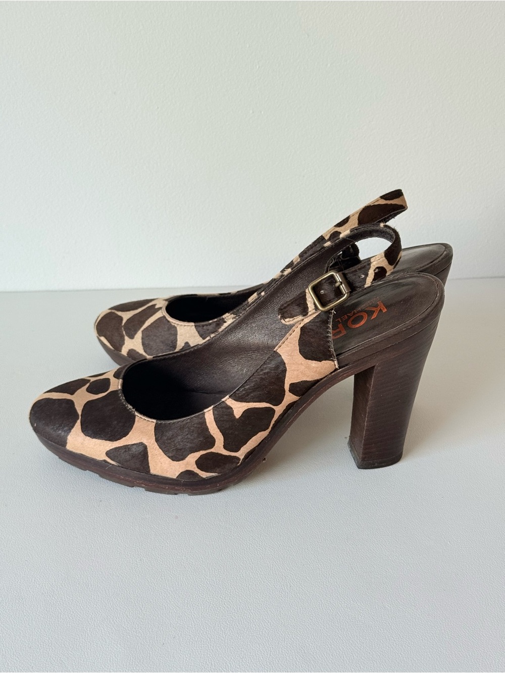 Michael Kors Giraffe Print Calf Hair Slingback Heels Leather Stacked Heel - Picture 5 of 10
